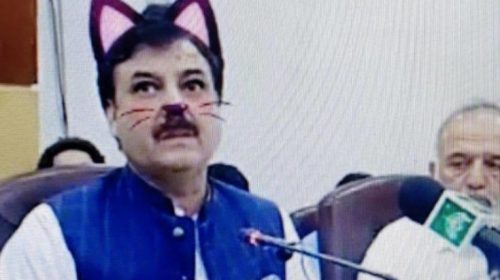 Πακιστάν: Υπουργός εμφανίστηκε με… ροζ αυτάκια και μουστάκια γάτας